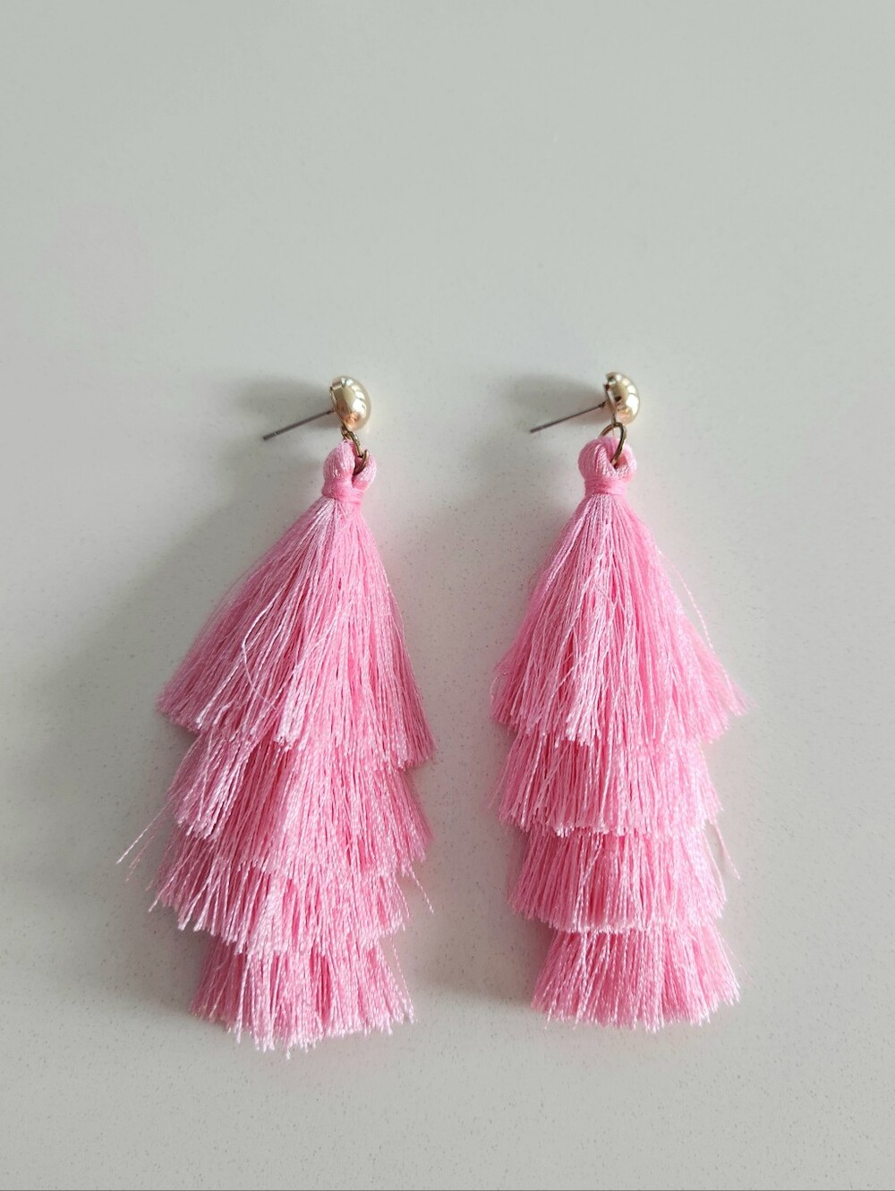 Pink Tiered Tassel Drop Earrings